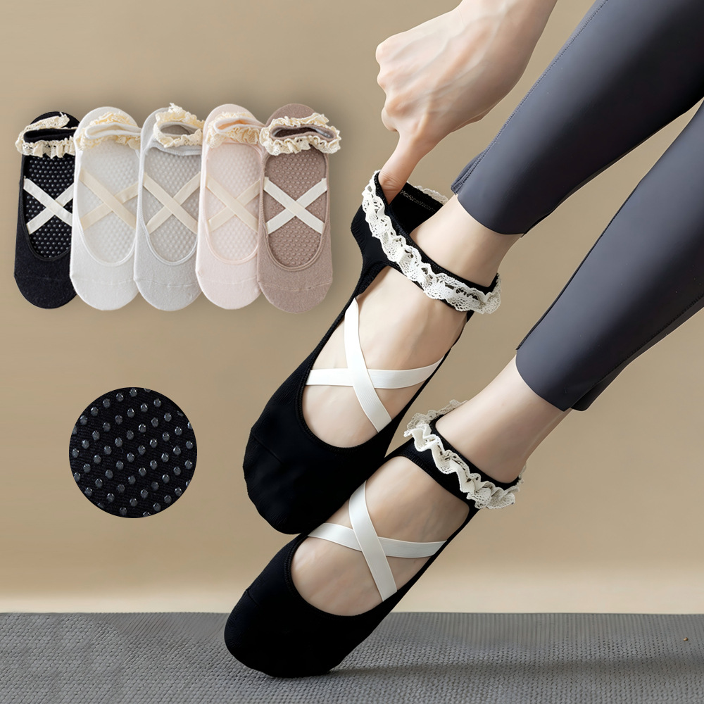 Pilates Yoga Hose - 귀여운 레이스 워크 필라테스 양말 공주