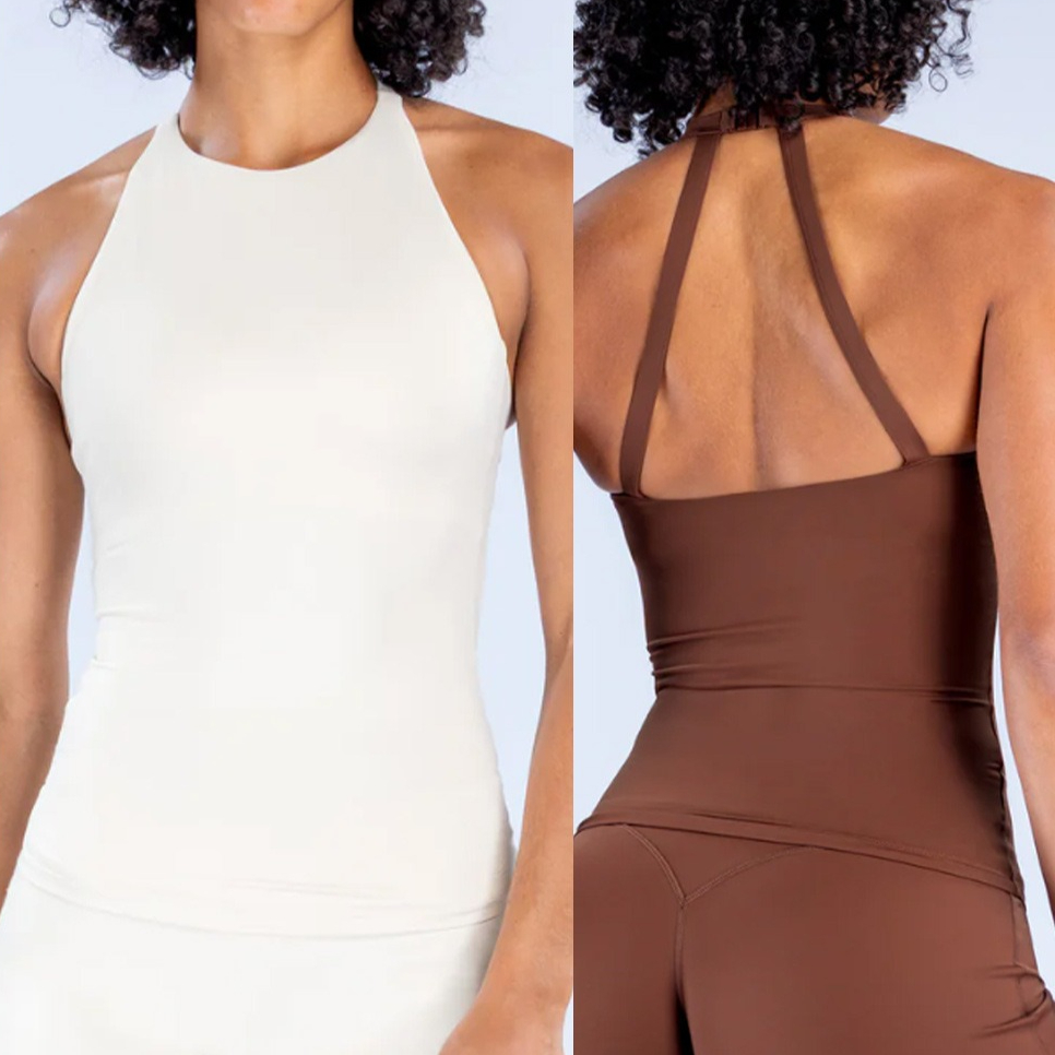 Pilates Yoga Wear - 여성용 홀터 탱크탑 내장형 스포츠 브라