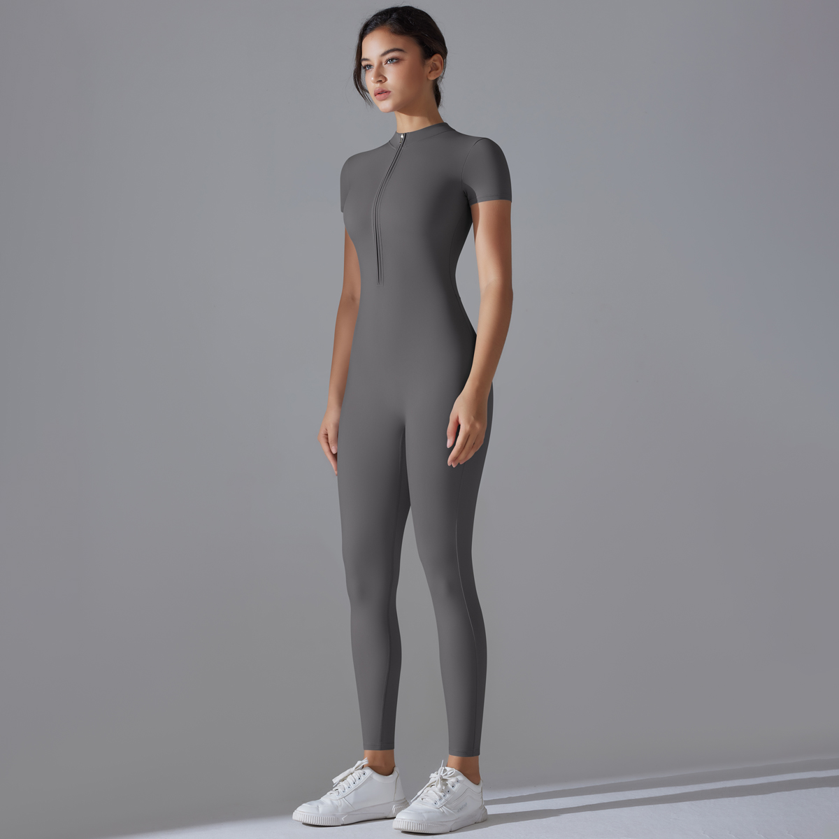 요가 세트 여성 점프 슈트 원피스 양복 지퍼 짧은 소매 - Pilates Yoga Wear 리뷰 및 가격