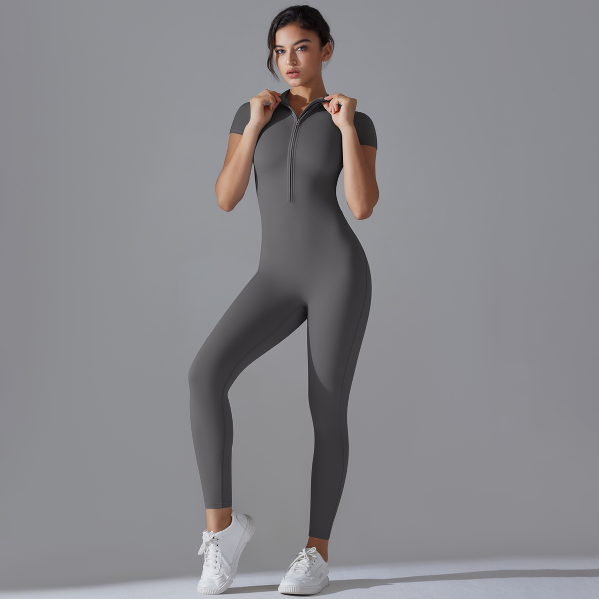 요가 세트 여성 점프 슈트 원피스 양복 지퍼 짧은 소매 - Pilates Yoga Wear 리뷰 및 가격